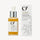 A golden brown dropper bottle is next to a white box with a black and white botanical illustration, all on a white surface. image