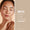 A serene woman touches her glowing skin beside text stating 86% felt nourished and hydrated after using ONE Balm.